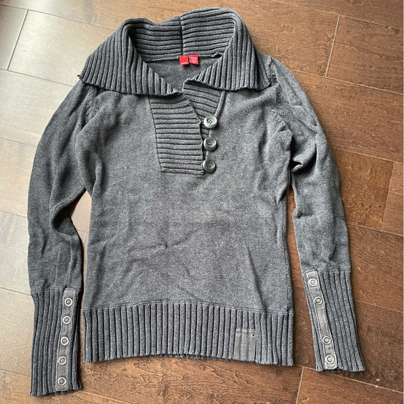 Esprit xs gray fold over collar cotton sweater - Picture 1 of 7